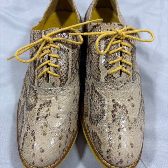 COLE HAAN Yellow Snakeskin Style Lace Up Wingtip Oxford Shoes Size 6.5 - Picture 6 of 9